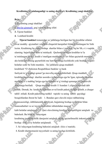 kreditning ta'minlanganligi va uning shakllari — DOC