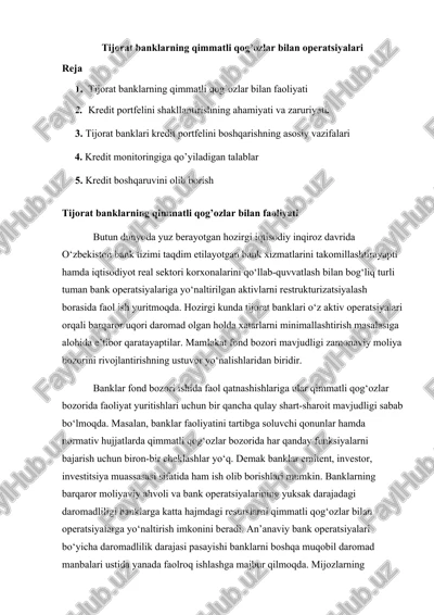 tijorat banklarning qimmatli qog’ozlar bilan operatsiyalari — DOC