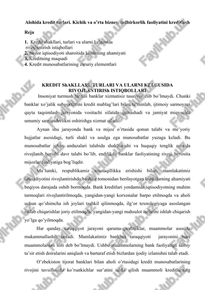 kredit shakllari, turlari va ularni kelgusida rivojlantirish istiqbollari — DOC