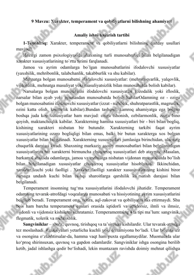 xarakter, temperament va qobiliyatlarni bilishning ahamiyati — DOCX