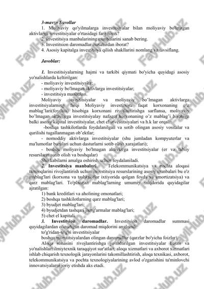 moliyaviy investitsiyalar va moliyaviy bo’lmagan aktivlarga investitsiyalarning farqi — DOCX