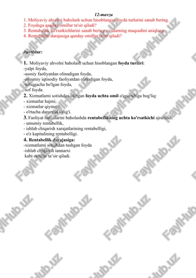 moliyaviy ahvolni baholash — DOCX