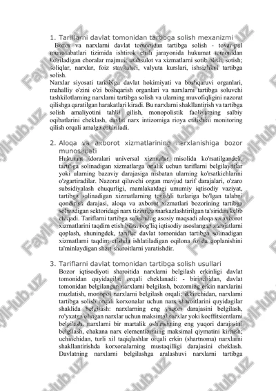 tariflarni davlat tomonidan tartibga solish mexanizmi — DOCX