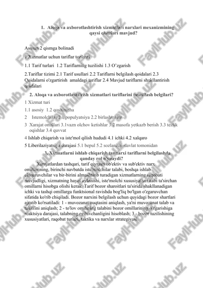xizmatlar narxlari — DOCX