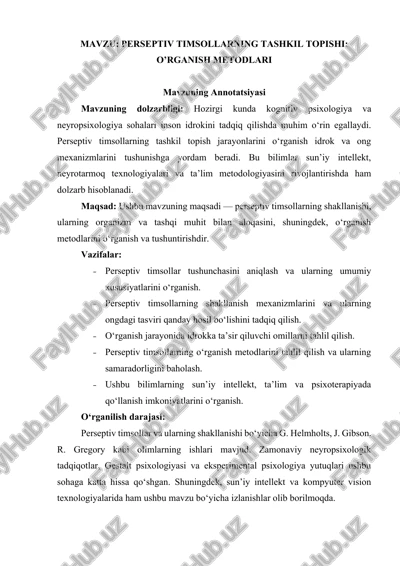 perseptiv timsollarning tashkil topishi: o’rganish metodlari — DOCX