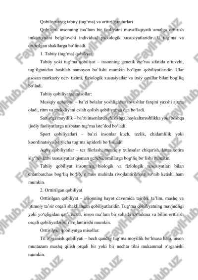 qobiliyatning tabiiy (tug‘ma) va orttirilgan turlari — DOCX