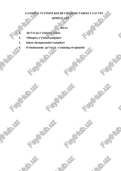 qo'l to'pi o'yinining tarixi — DOCX