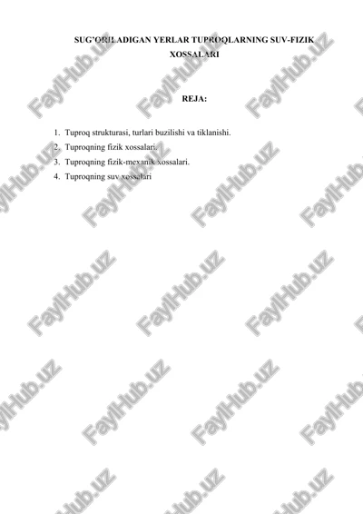 tuproqlarning suv-fizik xossalari — DOCX