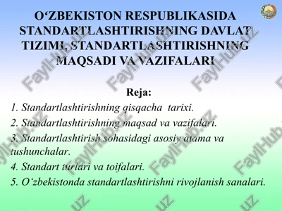 standartlashtirishning maqsadi va vazifalari — PPTX