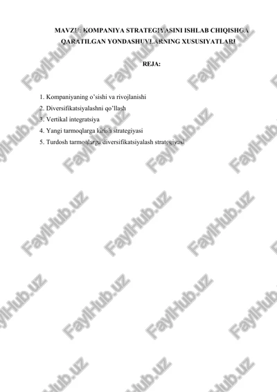 kompaniya strategiyasini ishlab chiqishga qaratilgan yondashuvlarning xususiyatlari — DOCX