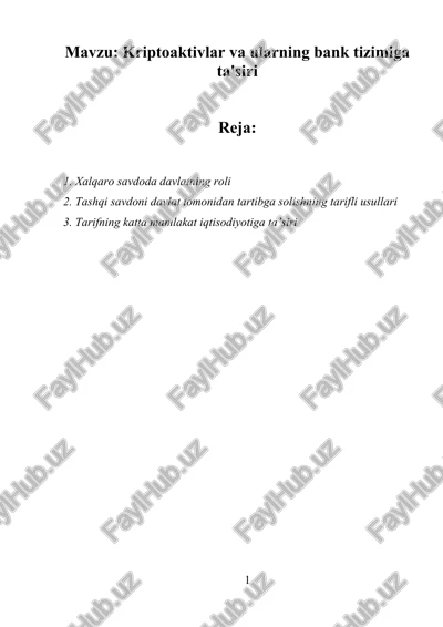 kriptoaktivlar va ularning bank tizimiga ta'siri — DOCX