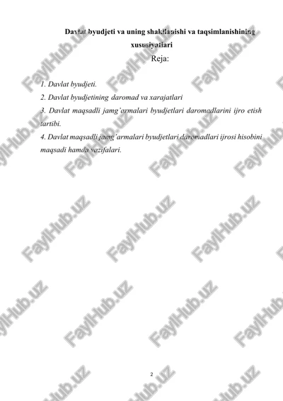 davlat byudjeti va uning shakllanishi va taqsimlanishining xususiyatlari — DOCX