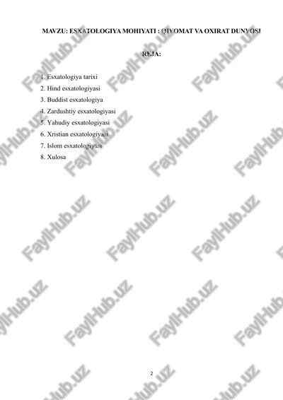 esxatologiya mohiyati: qiyomat va oxirat dunyosi — DOCX