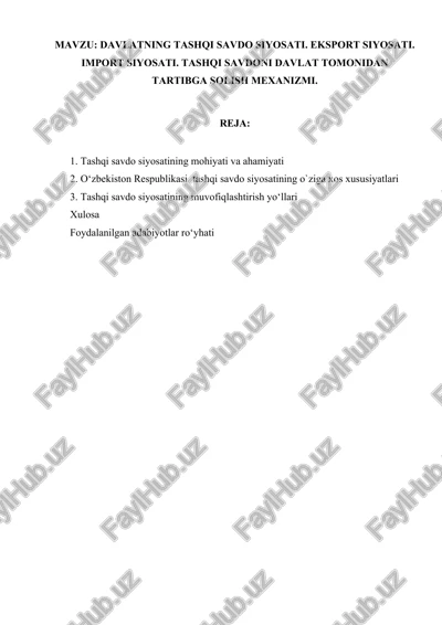 davlatning tashqi savdo siyosati — DOCX