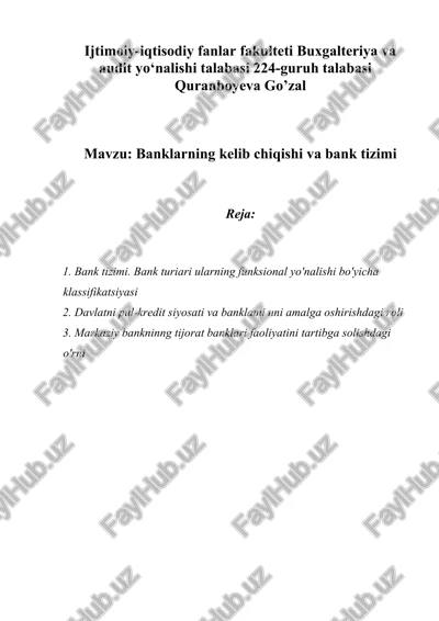 banklarning kelib chiqishi va bank tizimi — DOC