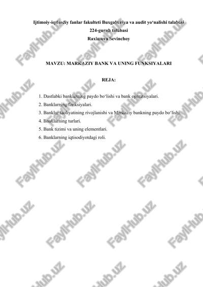 markaziy bank va uning funksiyalari — DOCX