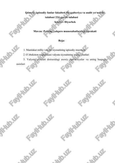 pulning xalqaro munosabatlardagi harakati — DOC