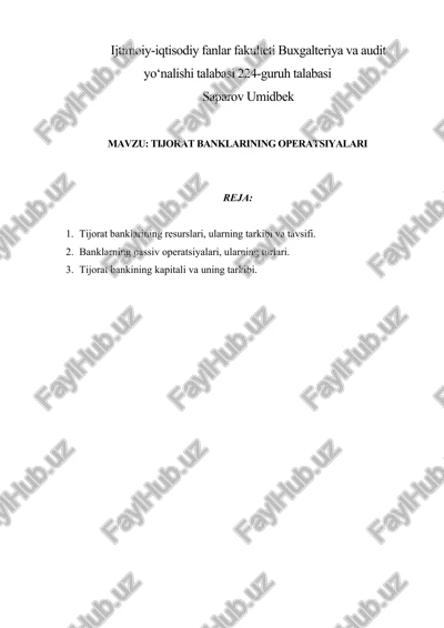 tijorat banklarining operatsiyalari — DOC