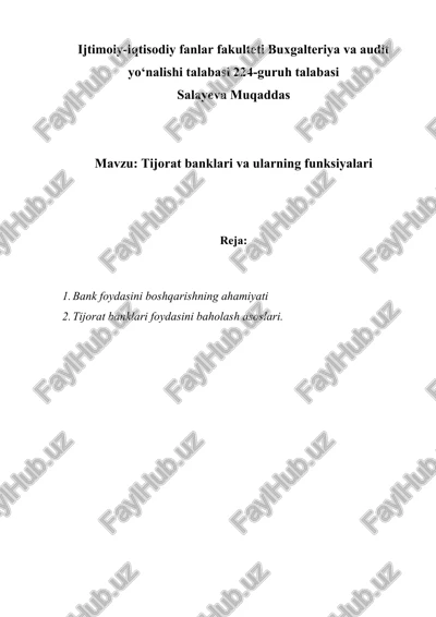 tijorat banklari va ularning funksiyalari — DOC