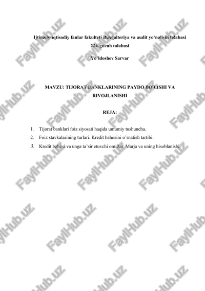 tijorat banklarining paydo bo'lishi va rivojlanishi — DOC