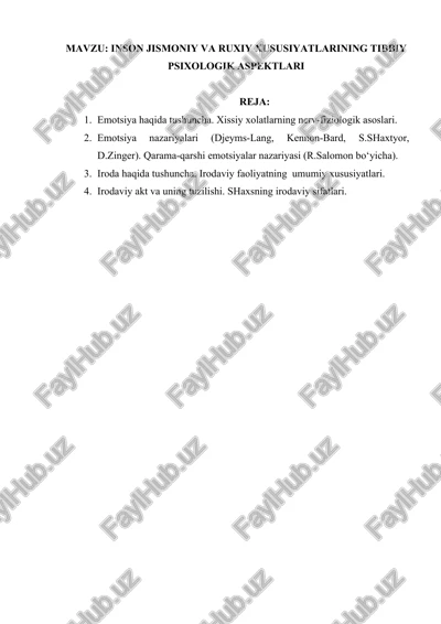 inson jismoniy va ruxiy xususiyatlarining tibbiy psixologik aspektlari — DOCX