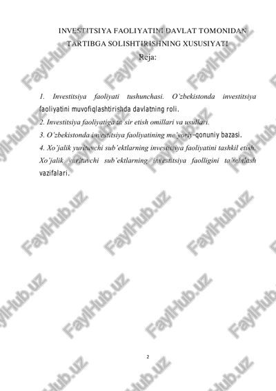 investitsiya faoliyatini davlat tomonidan tartibga solishtirishning xususiyati — PDF