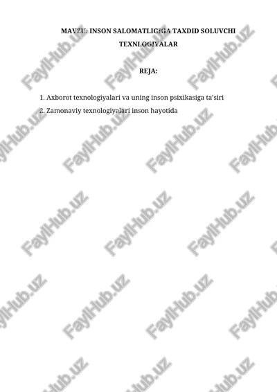 inson salomatligiga taxdid soluvchi texnlogiyalar — DOCX