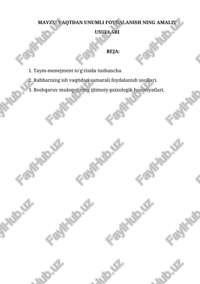 vaqtdan unumli foydalanish ning amaliy usullari — DOCX