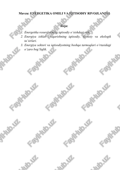energetika omili va iqtisodiy rivojlanish — DOCX