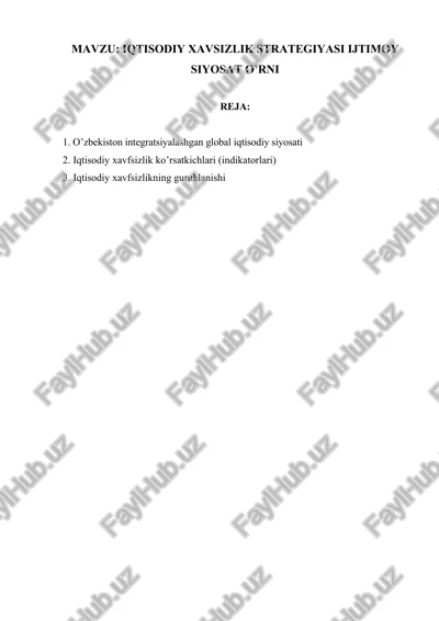 iqtisodiy xavsizlik strategiyasi ijtimoy siyosat o’rni — DOCX