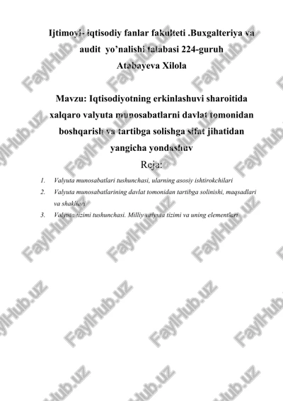 valyuta munosabatlari — DOCX