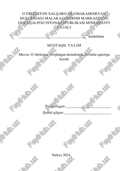 o`zbekiston rivojlangan demokratik davlatlar qatoriga kirishi — PDF