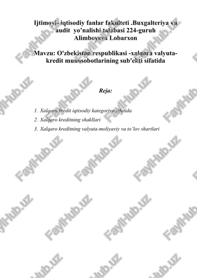 xalqaro kredit iqtisodiy kategoriya sifatida — DOC