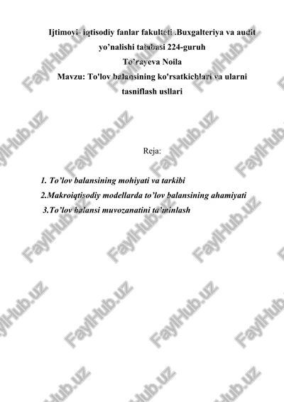 to'lov balansining ko'rsatkichlari va ularni tasniflash usllari — DOCX