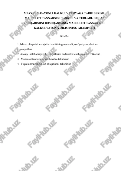 mahsulot tannarxini kalkulyatsiya qilish — DOCX