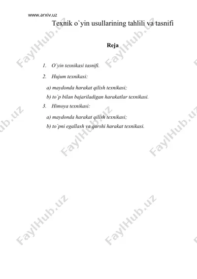 tеxnik o`yin usullarining tahlili va tasnifi — DOC