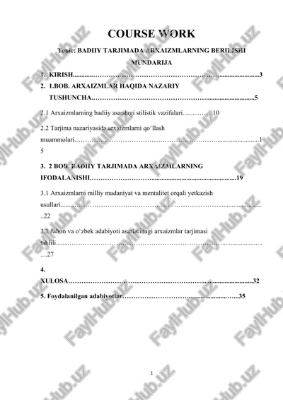 badiiy tarjimada arxaizmlarning berilishi — DOCX