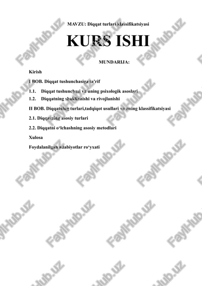 diqqat turlari klassifikatsiyasi — DOCX