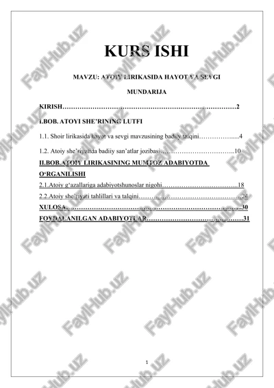 atoiy lirikasida hayot va sevgi — DOCX