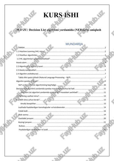 decision list algoritmi yordamida (ner)larni aniqlash — DOCX