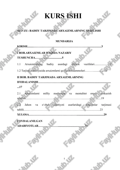 badiiy tarjimada arxaizmlarning berilishi — DOCX