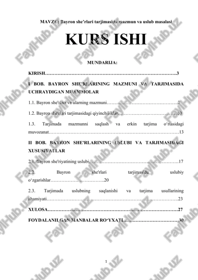 bayron she’rlari tarjimasida mazmun va uslub masalasi — DOCX