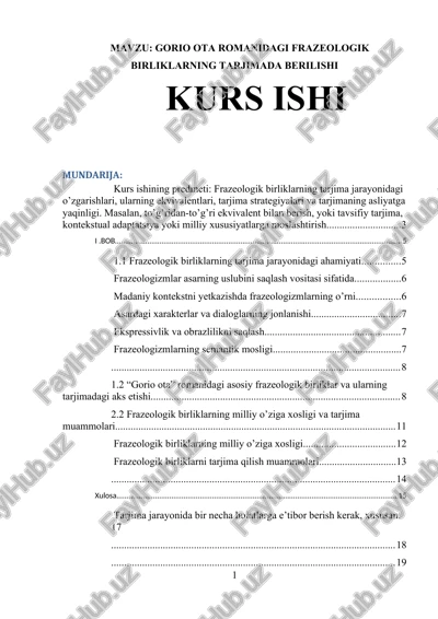 gorio ota romanidagi frazeologik birliklarning tarjimada berilishi — DOCX