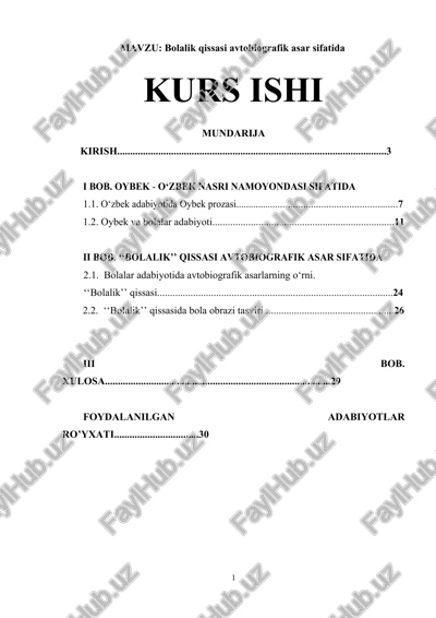 bolalik qissasi avtobiografik asar sifatida — DOCX