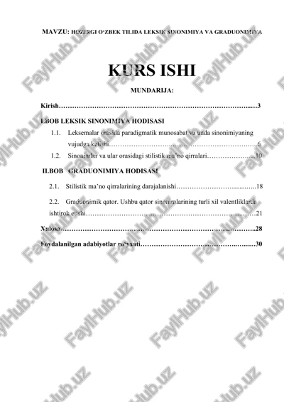 hozirgi o‘zbek tilida leksik sinonimiya va graduonimiya kurs ishi — DOCX