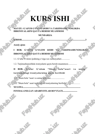 g‘afur g‘ulom ijodi va tarjimashunoslikda irroniyalarni qayta berish muammosi — DOCX