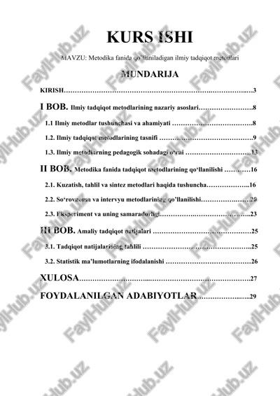 metodika fanida qo’llaniladigan ilmiy tadqiqot metodlari — DOCX