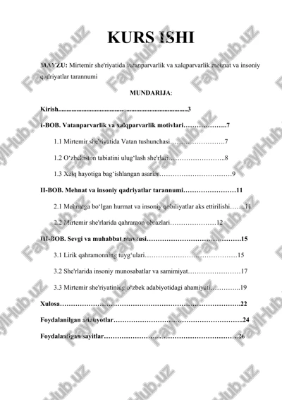 mirtemir she'riyatida vatanparvarlik va xalqparvarlik mehnat va insoniy qadriyatlar tarannumi — DOCX