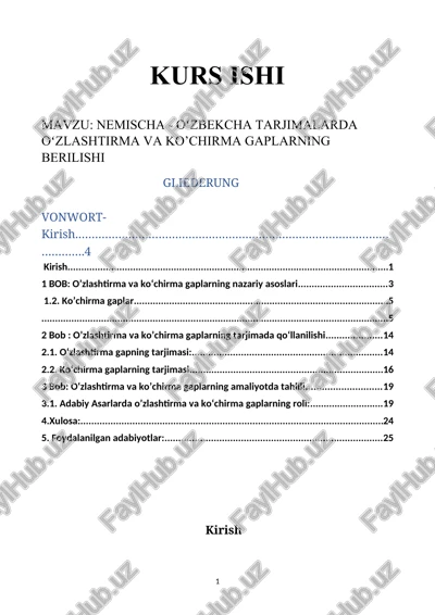 nemischa - oʻzbekcha tarjimalarda oʻzlashtirma va ko’chirma gaplarning berilishi — DOCX