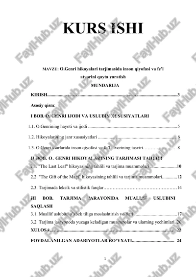 o.genri hikoyalari tarjimasi — DOCX